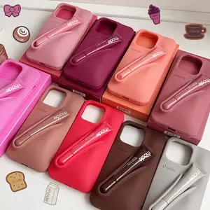 Trendy Rhode Makeup Lip Gloss Holder Phone Case, Soft Silicone Shockproof Protective Cover for iPhone 11 12 13 14 15 16 17 Pro Max