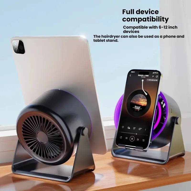 4-in-1 Smart Desk Fan with Bluetooth Speaker, RGB Light & Phone Stand - Ultra Quiet, 5-Speed Adjustable USB Desk Fan for Office, Bedroom, Gaming