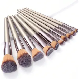 Champagne Makeup Brush Set 10 Pcs Women's Tools for Foundation Blusher Eyeshadow Kabuki Mixed Brushes