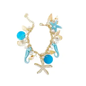 Boho Starfish Shell Bracelet for Women, Coastal Cowgirl Beach Jewelry, Mermaidcore Ocean Charm Chain Bracelet, Hawaiian Vacation Summer Accessory, Layered Seashell Wrist Jewelry Gift