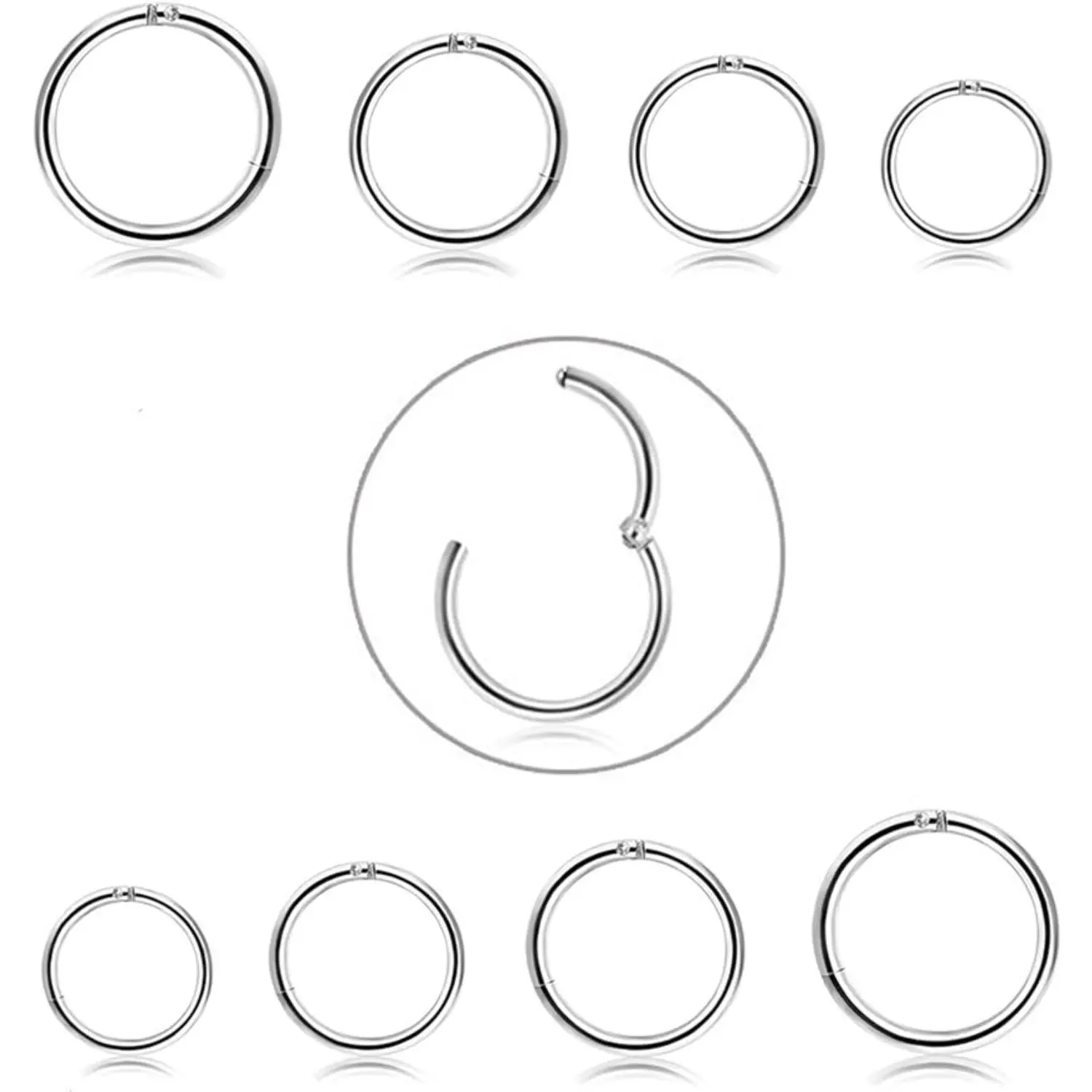 MILACOLATO Stainless Steel Piercing Jewelry Set, 6-8 Pcs 6-12mm Cartilage Hoop Earrings for Women - Helix Pierced Ring, Nose, Septum, Daith, Lip Piercings, Nose Piercings Kit