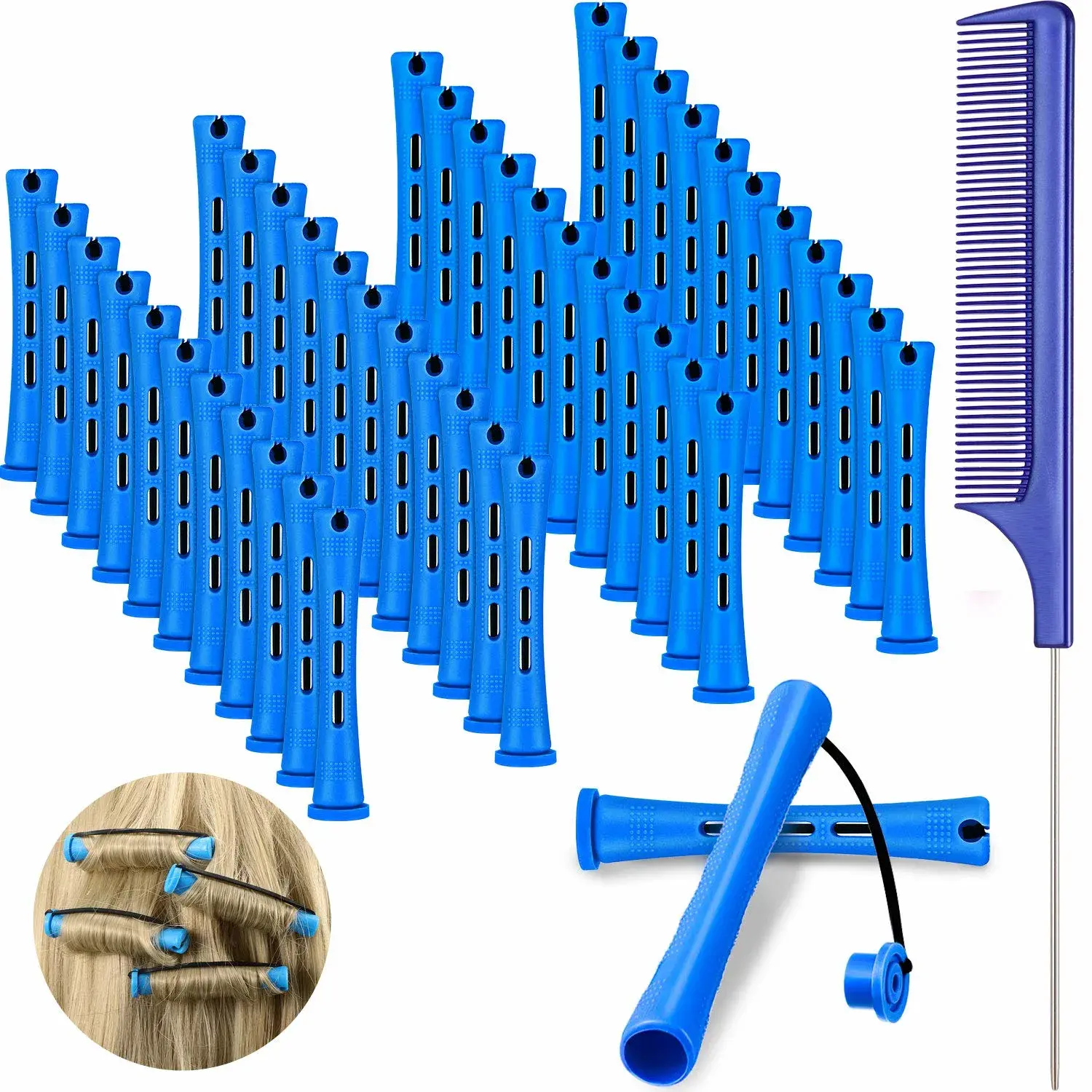 48 Pieces Hair Perm Rods Short Cold Wave Rods Plastic Perming Irons Hair Curling Rollers Curlers with Steel Pintail Comb Rat Tail Comb for Hairdressing Styling Supplies