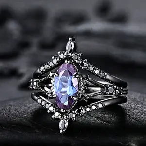 Black Electroplated Synthetic Zirconia Wedding Engagement Rings for Women, Fashion Jewelry as Bridal Rings, Engagement Rings, Great Gift for Her