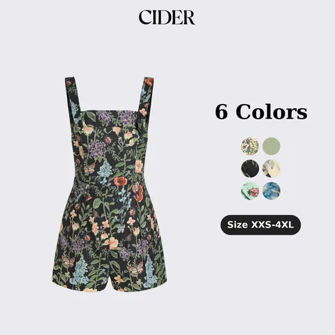 Cider Women's Floral Print Lightweight Corduroy Wide Leg Overalls Dress - Adjustable Buttons, Pocket-Ready, 1-Piece Outfit for Outdoor Vacation Use, One Piece Outfit