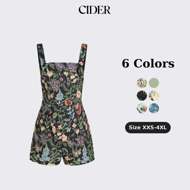 Cider Women's Floral Print Lightweight Corduroy Wide Leg Overalls Dress - Adjustable Buttons, Pocket-Ready, 1-Piece Outfit for Outdoor Vacation Use, One Piece Outfit