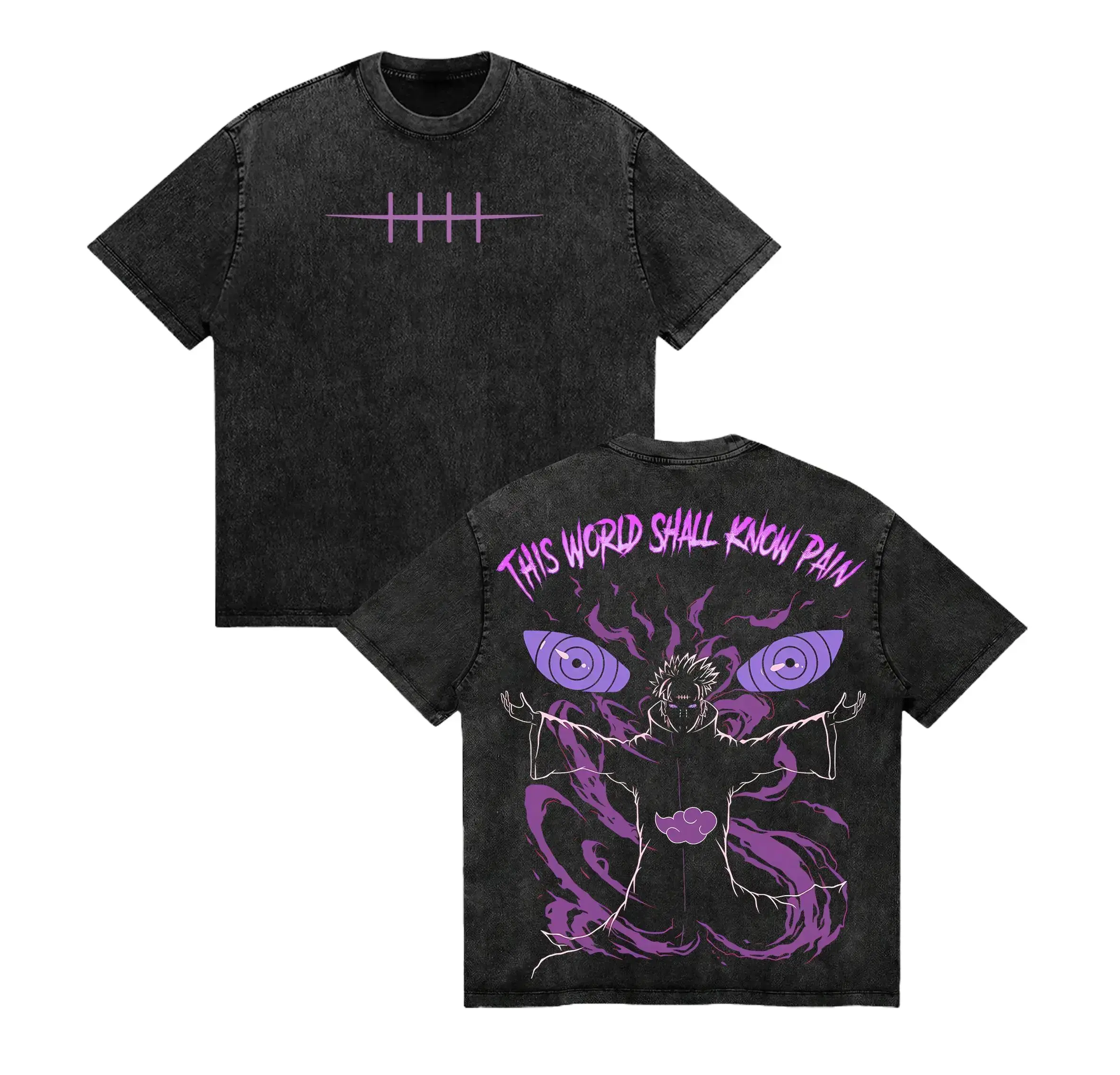 Men's Pain Nagato Anime Graphic T-Shirt, Vintage Acid-Washed Heavyweight Cotton, Unisex Oversize Fit, S-3XL, 7-day return/exchange policy, 2Xl, Casual, Crew Neck, Cold Wash, Loose-Fitting, Machine Washable, No