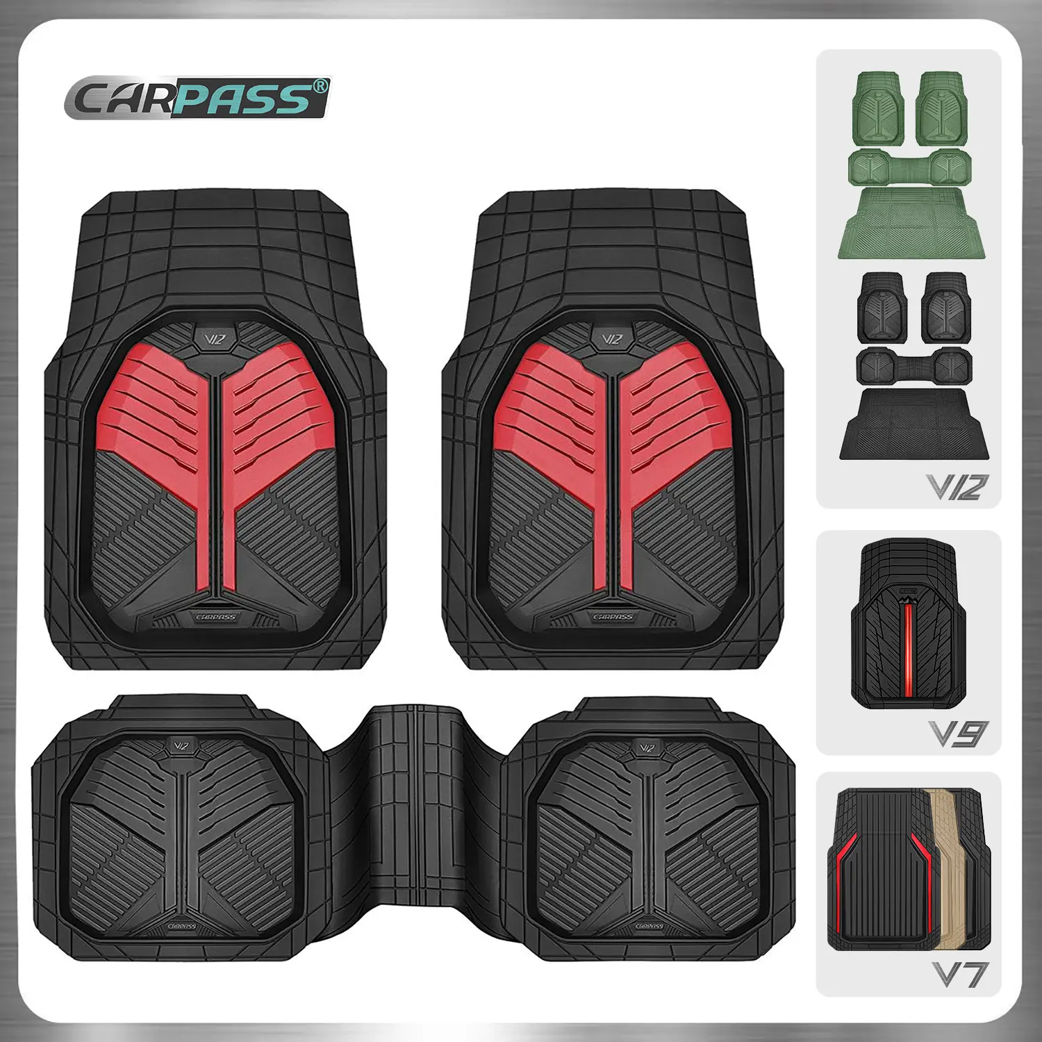 CAR PASS Heavy Duty Rubber Car Mats, Deep Dish Car Floor Mats with Cargo Liner All Weather, Trim to Fit for Sedans SUVs Trucks, Waterproof Anti-Slip Automotive Mats Protection