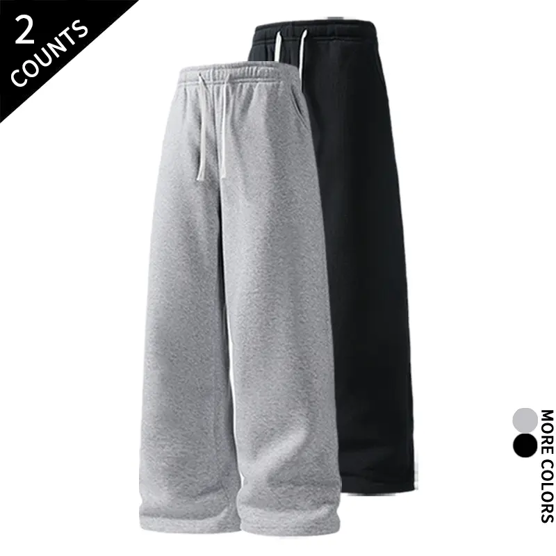 Men’s 2-Pack Wide Leg Cotton Sweatpants - Oversized, Soft Fabric, Drawstring, Pocketed Casual Streetwear Trousers