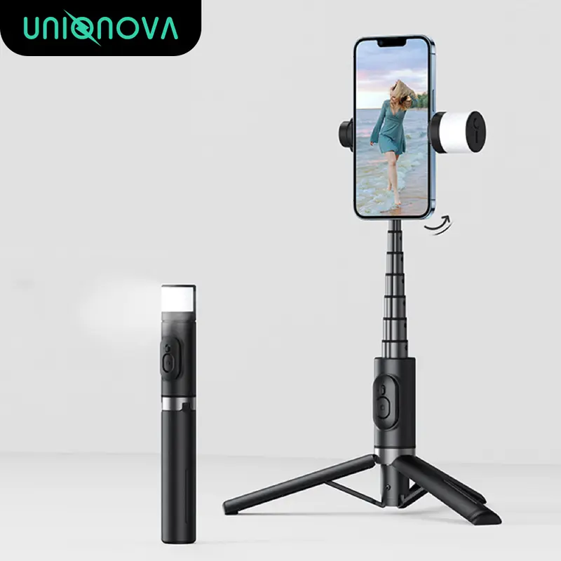 UNIQNOVA Selfie Stick with Curved Fill Light 29" Max-Height Portable & Stable Phone Tripod Stand with Wireless Remote, Aluminium Alloy Clip