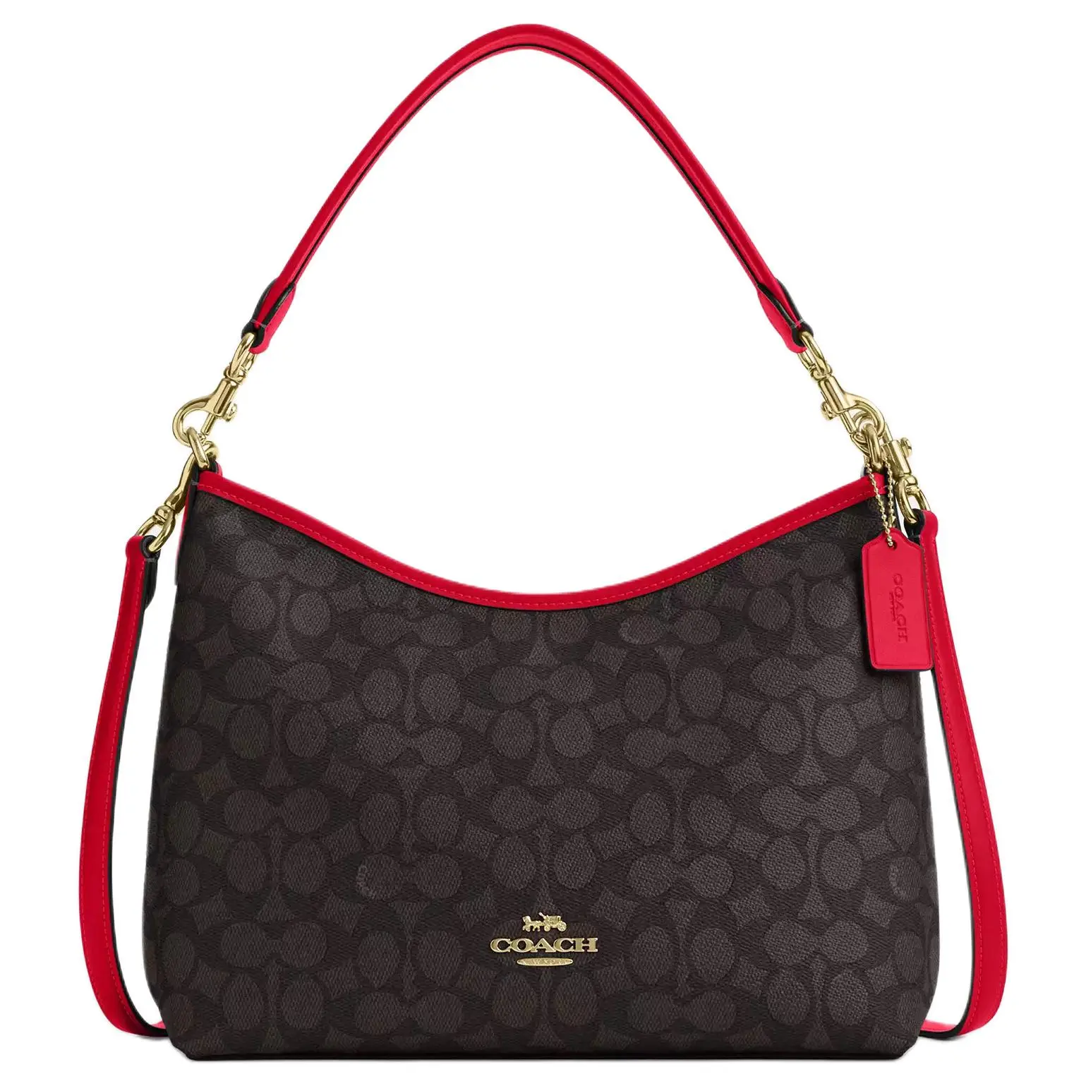 COACH Laurel 31 Detachable Strap Zip-Top Coated Canvas Shoulder Bag for Women, Bold Red