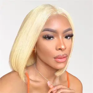 613 Blonde Bob Wig Human Hair 13x4 HD Lace Front Wig 180 Density Human Hair 12 Inch 613 Lace Frontal Short Bob Wig Human Hair Pre Plucked With Baby Hair Short Straight Bob Wigs For Women