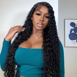 Amanda Hair Glueless Pre-bleached Curly Human Hair Wig 13x4 Frontal lace 6x4 200% Density Pre-cut closure Curly Natural black Water Wave Wig #tiktokshopdealsforyou