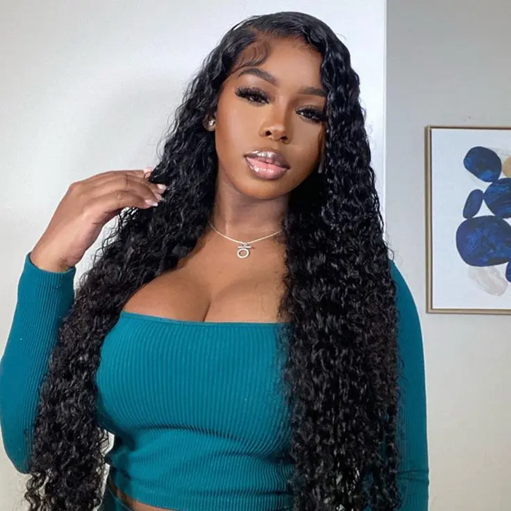 Amanda Hair Glueless Pre-bleached Curly Human Hair Wig 13x4 Frontal lace 6x4 200% Density Pre-cut closure Curly Natural black Water Wave Wig #tiktokshopdealsforyou