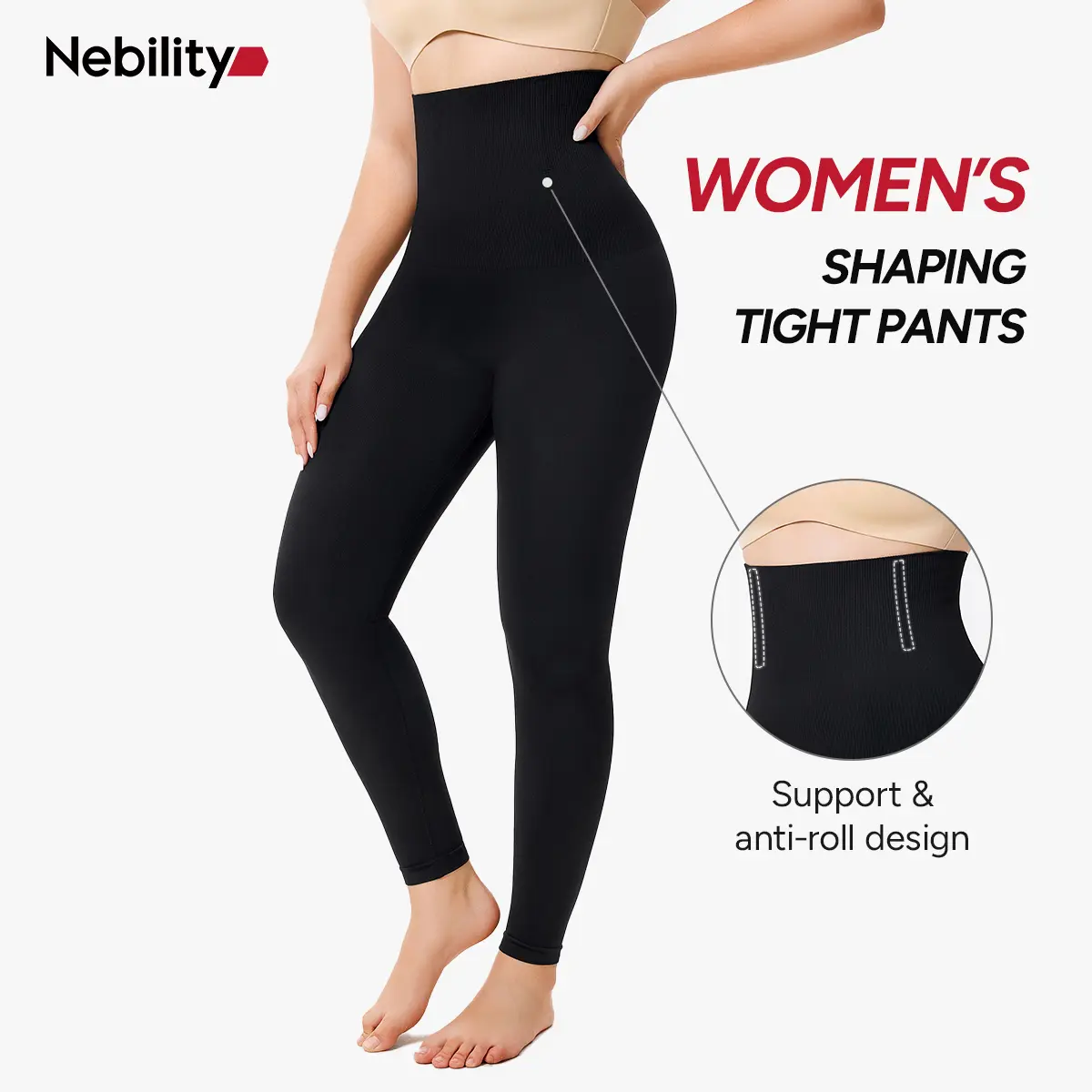 Nebility Women's High Waisted Tummy Control Seamless Shapewear Leggings - Non-See-Through, Basic Bottoms for Gym Workout Fitness