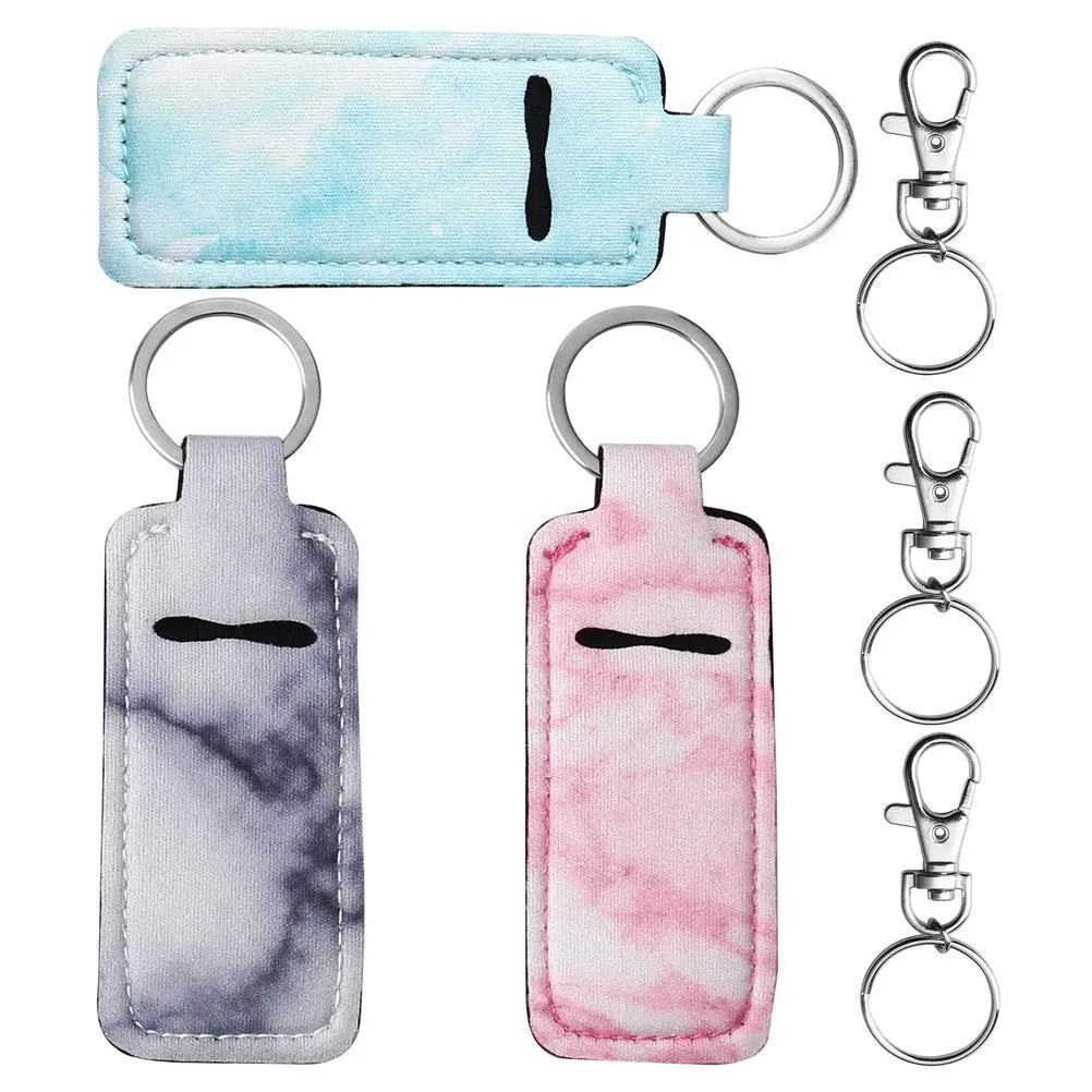 Pengxiaomei 3 Pcs Marble Chapsticks Holder for Lipstick, Stocking Stuffers for Teen Girls Women Lip Balm Gloss Holder, Small Christmas Gifts for Women(Pink, Blue, Grey)