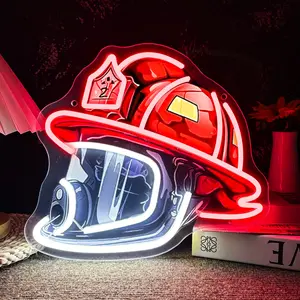 Firefighting Helmet Neon Sign, Pop Art Neon Light USB Powered LED Dimmable, for Hero Wall Decor Man Cave Firefighting Sign Wall Decor art, Firefighting Gift(12.9 * 11.8 In)