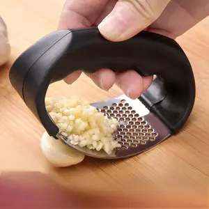 Garlic Press Rocker for Mess-Free Cooking, Struggling with sticky garlic hands?, Stainless steel crusher quickly minces garlic & ginger, ergonomic handle saves 60% prep time, dishwasher safe