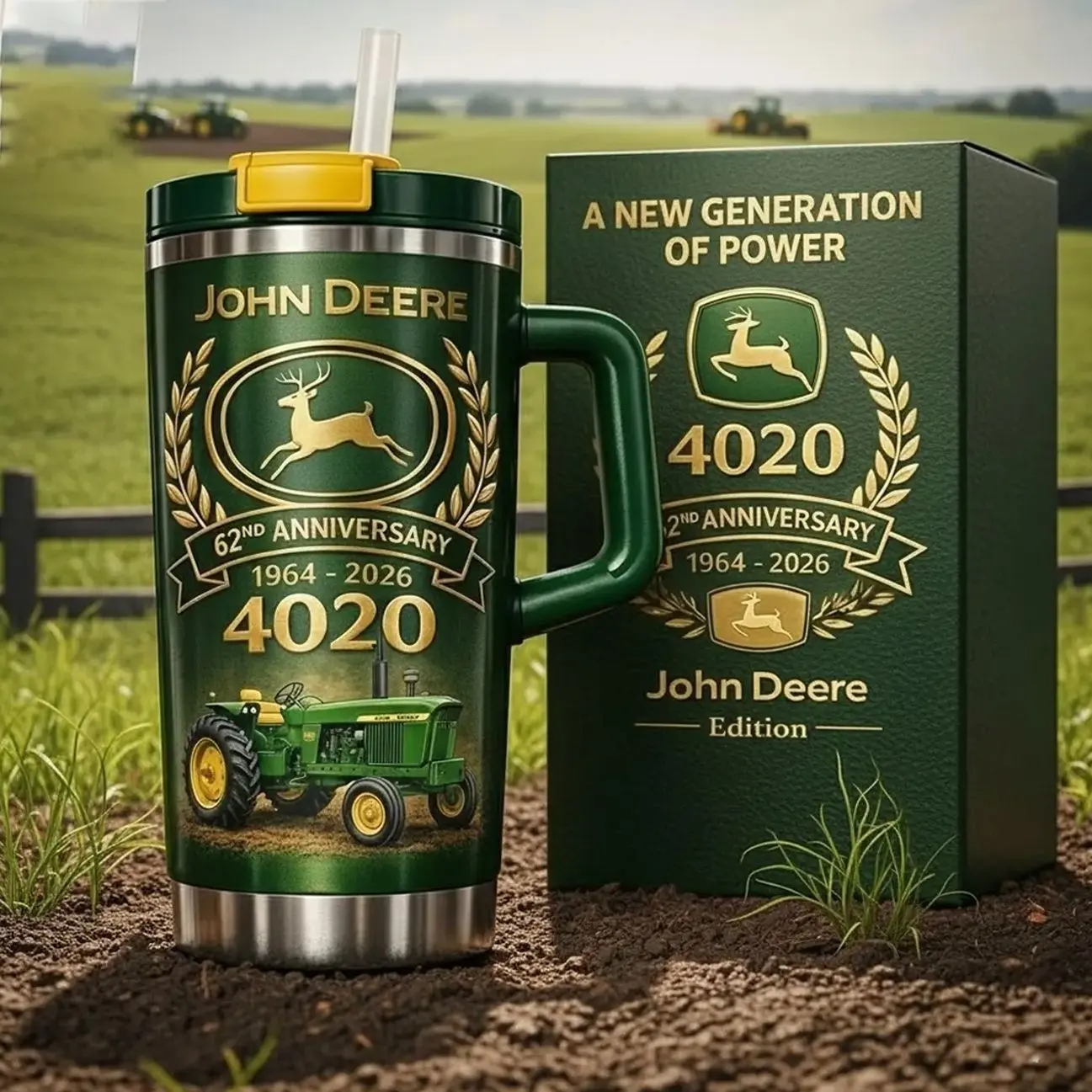 John Deere 4020 62Nd Anniversary 2026 Tumbler 40oz With Handle & Straw, Limited Edition Collector Cup, A New Generation Of Power Stainless Steel Travel Mug, John Deere Limited Gift, Insulated Drinkware