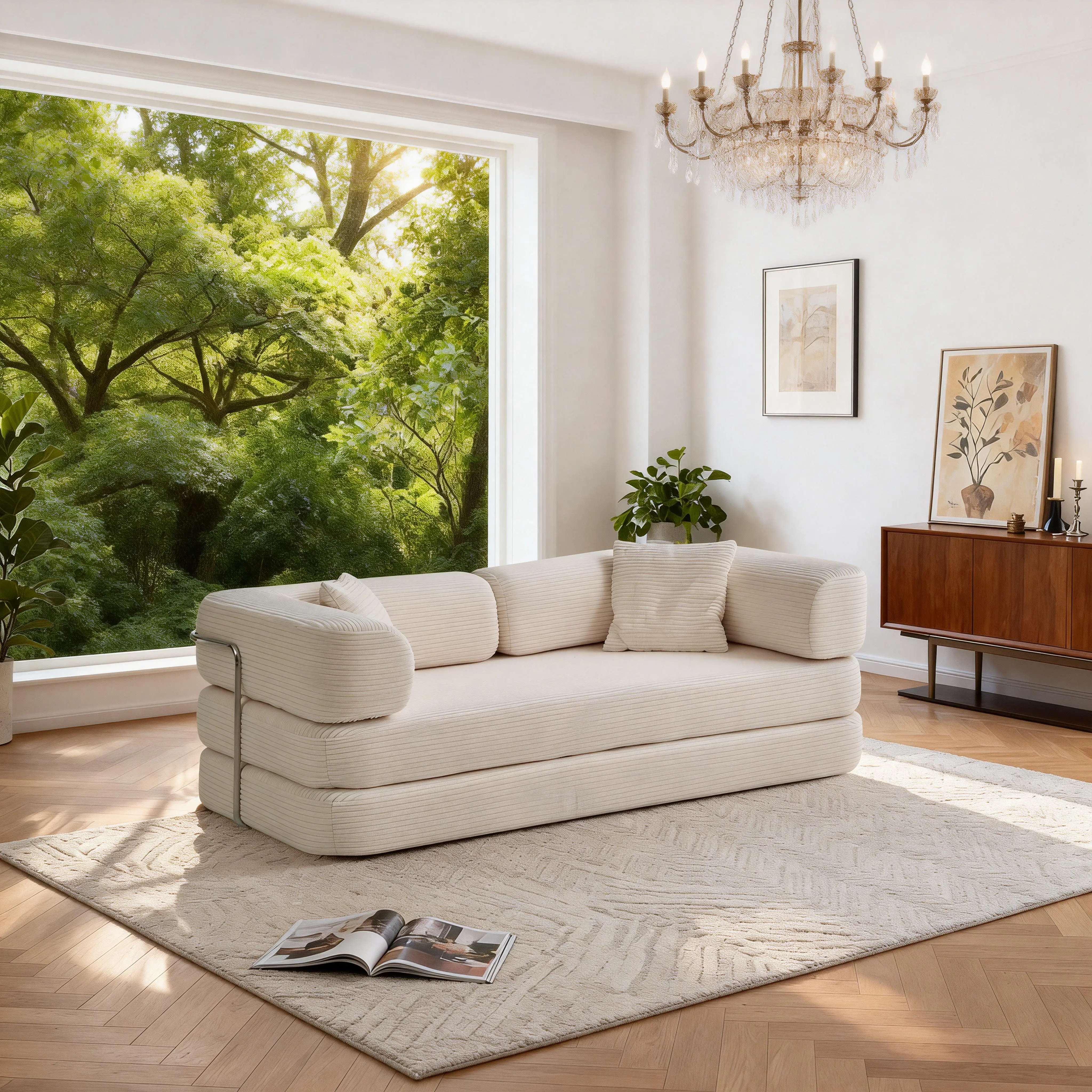 Italian minimalist boneless suspended sofa, all-in-one molding soft bag backrest, small living room straight lazy sofa, skin-friendly wear-resistant technology cloth, widened seat, deep release pressure, modern simple home complete fabric sofa