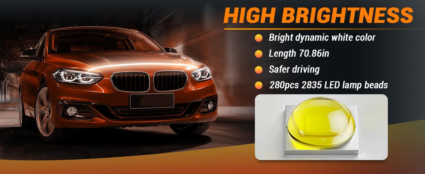 DIBMS LED Light Kit (for hood and spoiler), includes: 71-inch LED light bar with dynamic scan activation for day/night hood running lights / carbon fiber LED taillights, Turn signal LED taillights, Brake/daytime running light accent lights.