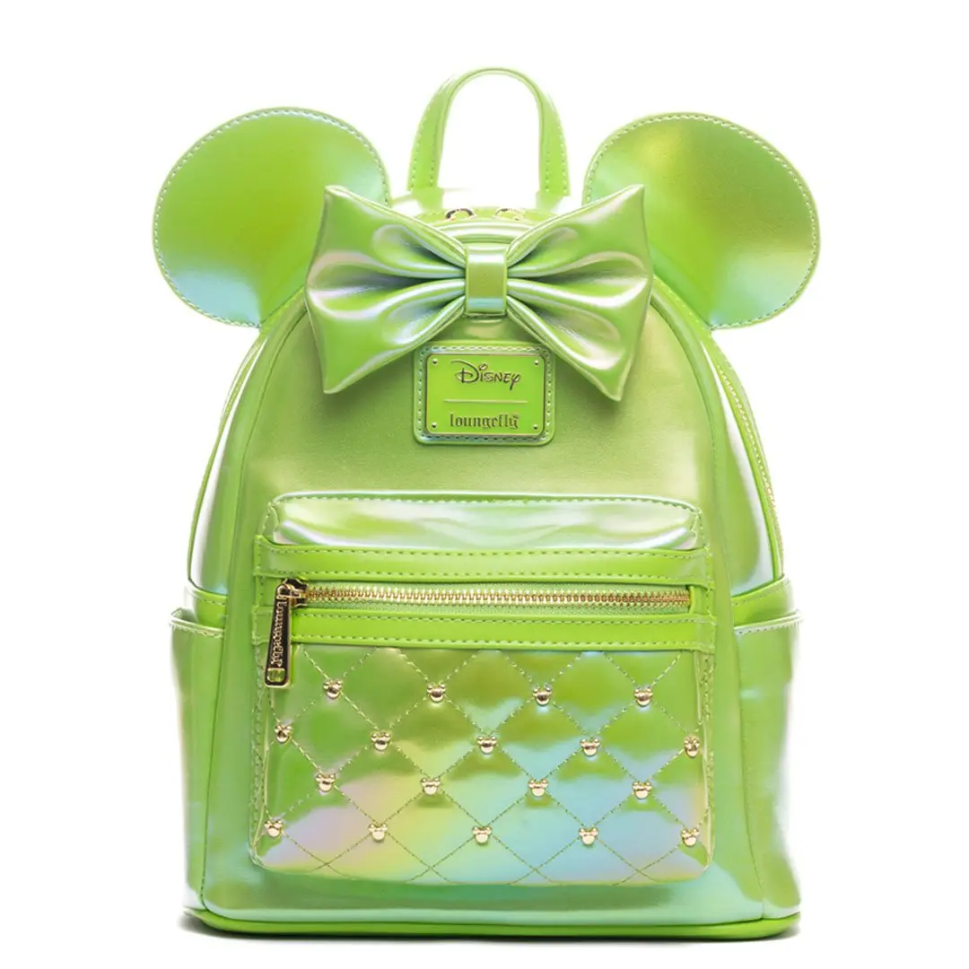 Disney Minnie Mouse Classic Emerald Iridescent Mini Backpack, Quilted Faux Leather with Studded Details - 707 Street Exclusive, Mini Backpacks