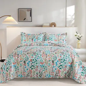 Garden  Size Quilt Bedding Set - Cotton Lightweight Bedspreads  Size (98 x 106 inch) with Floral  - Farmhouse  Quilt Sets for Bed Coverlet, 3 count