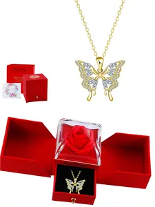 Hollow Butterfly Pendant Necklace - Gold Butterfly Pendant&Clavicle Chain, Ideal Birthday Christmas Gift for Daughter, Wife and Girlfriend with Eternal Flower Gift Box, Birthday Gift Jewelry