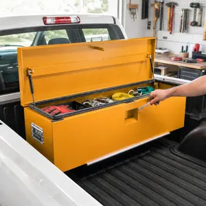 Garvee Heavy Duty Steel Truck Bed Toolbox – Weatherproof, Lockable Dual Gas-Assist Lids, Secure Powder-Coated Storage Chest for Pickup, RV, Trailer, Flatbed, Tradesman – Orange