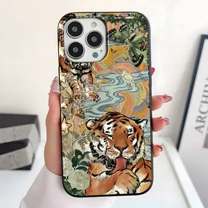 Wildlife Tiger Print UV Printed Matte Leather Texture Soft Phone Case, Anti-Drop Creative Design, Fits iPhone 11-15 Series, Holiday Gift