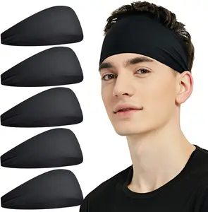 Sports Headbands for Men (5 Pack), Moisture Wicking Workout Headband, Sweatband Headbands for Running, Cycling, Football, Yoga, Hairband for Women and Men