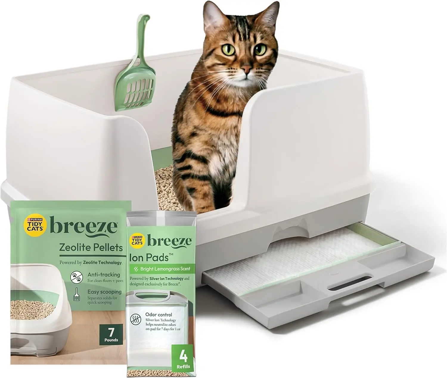 Breeze XL Cat Litter Box System Kit with Pellet Cat Litter, Extra Large Litter Box and Absorbent Litter Pads for Odor Control and Easy Maintenance