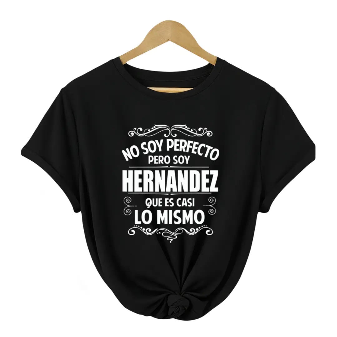 Women's Spanish Hernandez Family Pride T-Shirt - Vintage Mexican Slogan "No Soy Perfecto/No Soy Defecto" & "Hernandez" Name Print, Casual Short Sleeve Tee for Hernandez Last Name Outfits Crewneck Tshirt Apparel Cotton