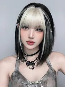 14 Inch Straight Wigs for Women, Gorgeous Fluffy Wigs with Bangs, Synthetic Full Machine Wigs for Party, Daily Use