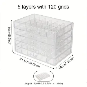 A Transparent Acrylic Jewelry Storage Box with Layer Storage and 120 Compartments, Featuring 5 Drawers – Ideal for Organizing Nail Art And Additions, Suitable for Earrings, Rings, Necklaces, Small Ornaments, And Jewelry, Jewelry Boxes