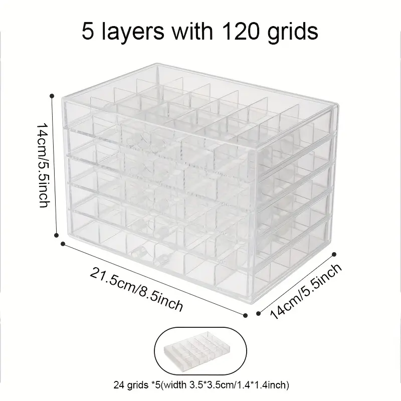 A Transparent Acrylic Jewelry Storage Box, Acrylic Organizer, with Layer Storage and 120 Compartments, Featuring 5 Drawers, Ideal for Organizing Nail Art And Additions, Suitable for Earrings, Rings, Necklaces, Small Ornaments