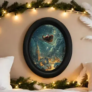 Vintage Santa Claus Reindeer Oval Frame, Christmas Home Decor, Multi-Purpose Halloween Thanksgiving Decoration, Office Use, Home Decor Ornament