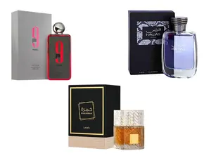 (3pc Bundle Pack) Afnan 9PM Rebel + Rasasi Hawas Perfume + Lattafa Khamrah EDP Spray, 3.4oz