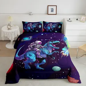Outer Space Comforter,Astronaut Rocket Luxury Bedding Set,Galaxy Cosmonaut Spaceman Dinosaur Comforter Set,Universe Planets Duvet Set