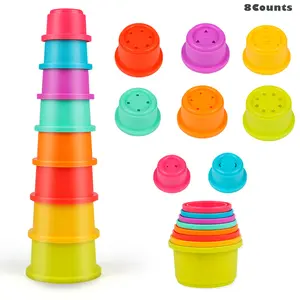 Random Color Stacking Cup Toy, 8 Counts/set Lightweight Outdoor Beach Toy Kit, Floating Water Toy for Swimming Pool Portable, Pool Toy, Party Favors