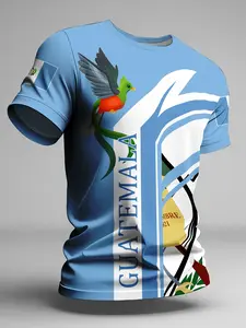 Guatemalan Style Men's T-Shirt, Summer Short Sleeve Round Neck Quick-Dry Tee, Athletic T Shirt, Casual Outdoor Sports Wear, All Seasons Fitted Design