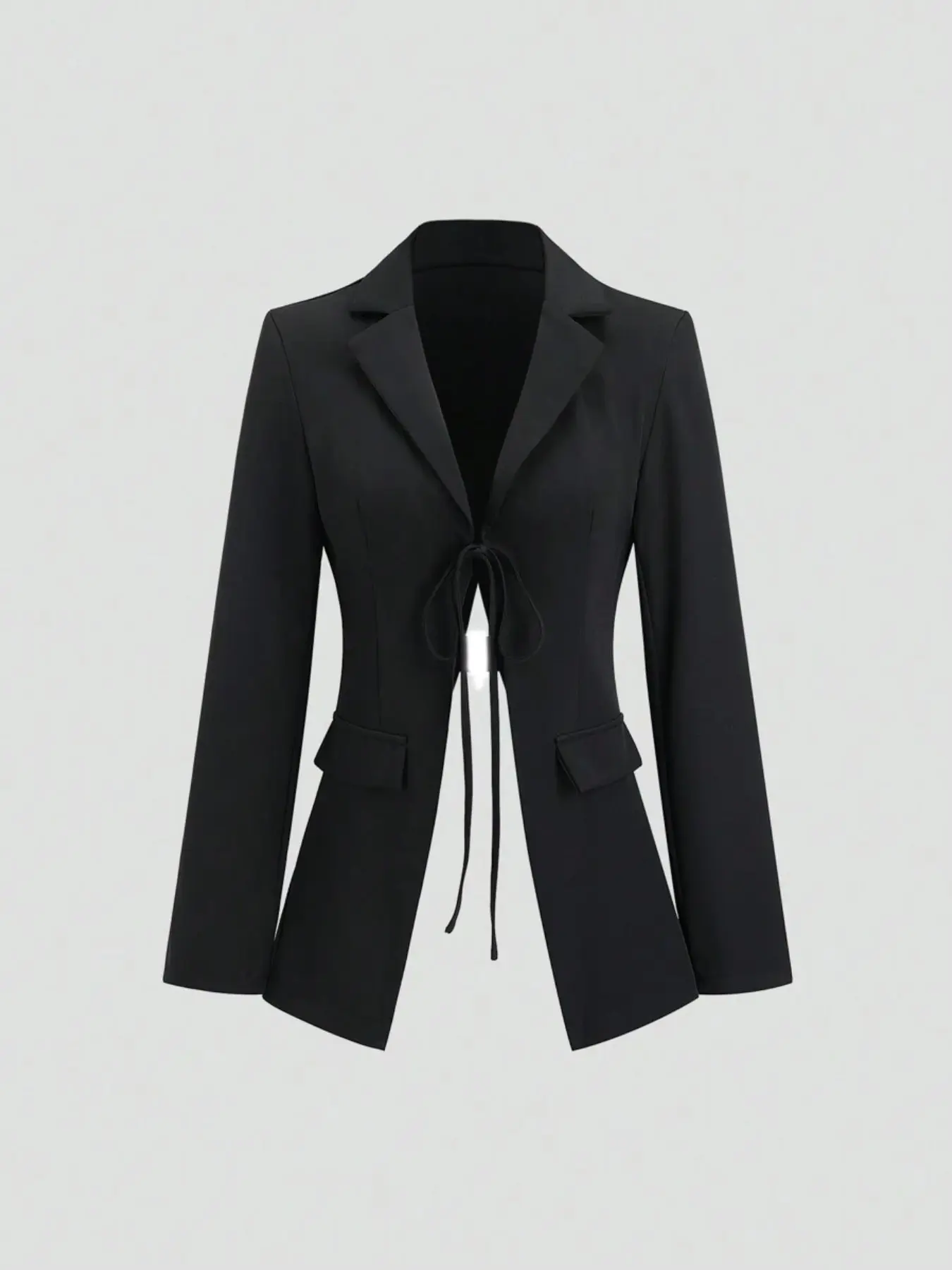Elegant New Women's Suit Jacket Wrap Lapel Blazer Long Sleeve Thin Strap No Button Design Fit, Fashionable Single Piece Outerwear, Stylish Ladies' Clothing Womenswear