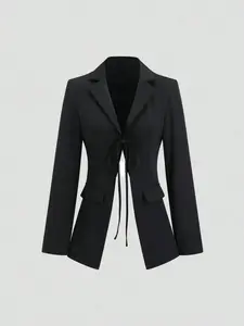 Elegant New Women's Suit Jacket Long Sleeve Thin Strap No Button Design Fit, Fashionable Single Piece Outerwear, Stylish Ladies' Clothing