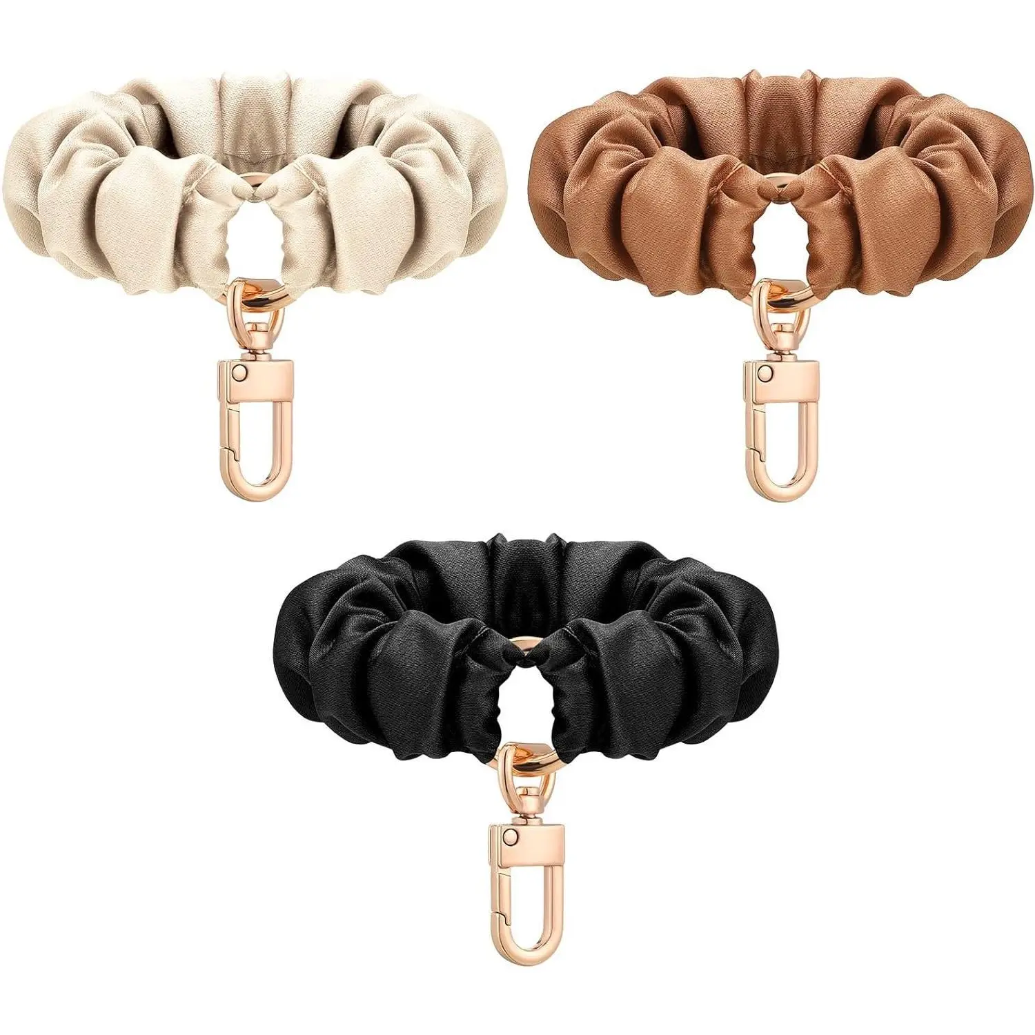 Wristlet Keychain 3 Pack for Women, Solid Color Scrunchie Bracelet, Removable Hands-Free Keyring, Round Form Holder for Car Keys and Wallet, Polka Dot, Buckle, Lobster Buckle, Female Wear, 3 Pieces, Everyday Use, Birthday, Casual, Clean Easily, Easy-Remov