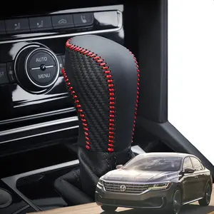 Carbon Fiber Gear Shift Knob Cover for Golf Jetta Passat Tiguan Atlas Beetle GLI Eos CC Golf TDI Jetta Hybrid Golf R Golf GTI Jetta/Accessories for VW Golf Jetta Passat (Red Thread)