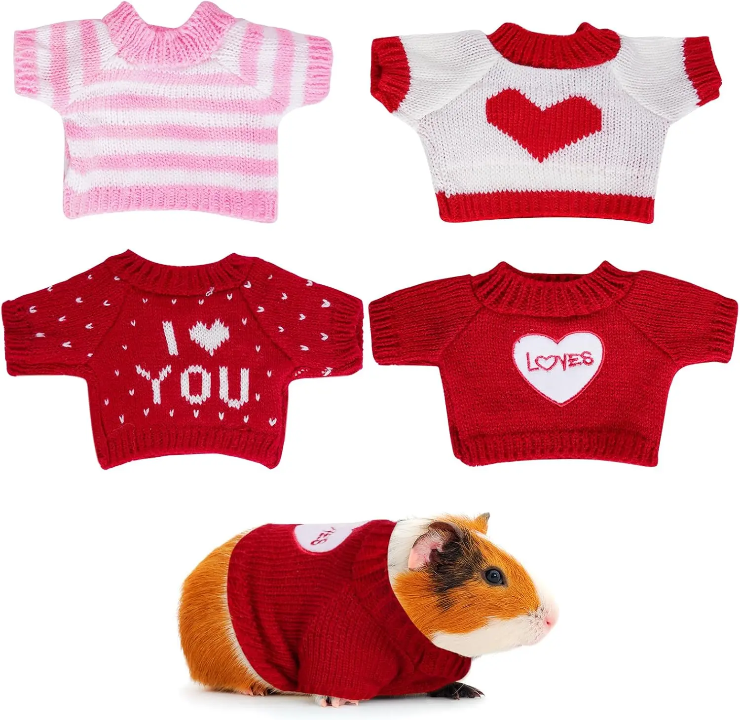 4 count Christmas Guinea Pig Clothes Hamster Sweater Ferret Knitted Clothes for Small  Outfit Winter Christmas Clothing (Valentine's Day)