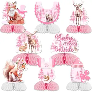 1Set Baby Shower Honeycomb Centerpieces for Girl Woodland Baby Its Cold Outside Baby Shower Decorations Pink for Winter Woodland Baby Shower Gender Reveal Party Supplies
