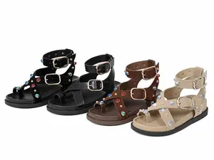 EROCALLI Women'sFlat Sandals for Women Dressy: Summer Comfortable Walking Flats Sandal Jazzy Embellished Sandals  Summer Flat Crystal BeadedStudded Strappy Boho Adjustable Buckle Straps  Walking Party Dress Flip Flops Shoes Casual Beach  Sandals