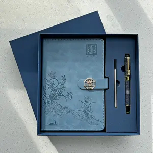 2Sets Elegant Chinese Style Notebook Gift Set, Orchid and Chrysanthemum Embossed Design, Includes Pen and Refill Cartridge, Perfect Gift for Family and Friends