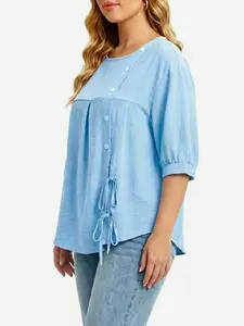 2026 Summer New Versatile Top, Conceals Fat and Slimming Design, Medium Sleeve Shirt, Round Neck T-Shirt, Fashionable and Stylish