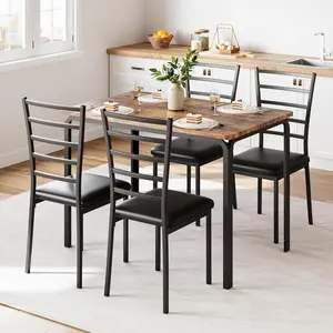 5-Piece Dining Table Set, Sturdy Wooden Square Table and Chair Breakfast Table Set for 4 Person,for Home or Commercial Dining Room,Vintage Brown